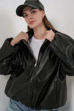 Veste oversize en similicuir pour femme 1049 - Noire