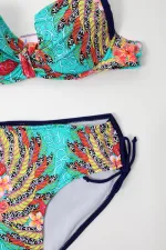 Women's Navy Blue Multicolored High Waist Shapewear Bikini Set HZL24S-LC7015