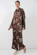 Ensemble deux pièces long jacquard pour femme 30089 - Marron