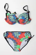 Kadın Siyah Çok Renkli Yüksek Bel Toparlayıcı Bikini Takım HZL24S-LC7015