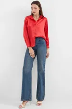 3964 Lightly Draped Satin Shirt - Burgundy