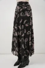 Jupe en mousseline à motifs pour femme 8057 - Noire