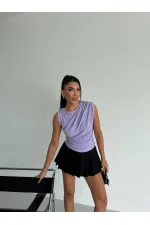 Kadın Lila Büzgülü Kolsuz Sandy Bluz HZL26W-FRY122751