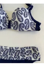 Ensemble bikini femme bleu marine et blanc à motifs ethniques HZL25S-LC213