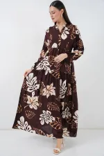 Robe longue hijab à motifs pour femme 2585 - Marron foncé