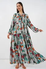 Robe longue hijab à motifs pour femme 2585 - Anthracite foncé