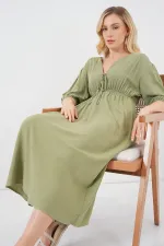 Robe 2570 pour femme, col en V froncé à la taille - Çağla