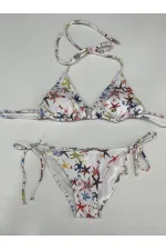 Ensemble bikini triangle dos nu à motif étoile blanche pour femme HZL25S-LC5005