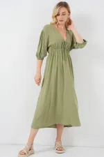 Robe 2570 pour femme, col en V froncé à la taille - Çağla