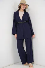 Women's Kimono Pants Two-Piece Set 30078 - Navy Blue
