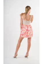 Women's Orange Front Rope Tie Openwork Satin Surface Mini Dress HZL24S-YY250