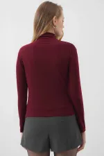 Kadın Bordo Büzgü Detay Balıkçı Yaka Sandy Bluz HZL25W-BD19251