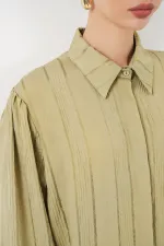 Çizgili Uzun Gömlek Tunik 5947 - Çağla