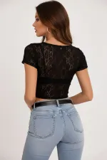 Kadın Kısa Dantel Bluz 987 - Siyah