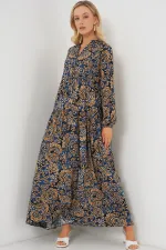 Robe hijab à motifs authentiques 2423 - Bleu marine 11