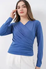 939 Wrap Neck Sandy Blouse - Indigo
