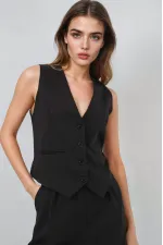 Kadın Siyah Yelek Pantolon Takım HZL25S-BD167091