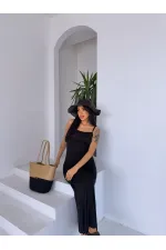 Kadın Siyah Ayarlanabilir Askılı Midi Boy Elbise HZL25S-FRY122921