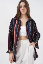 3721 Grafik Desenli Gömlek - D.Lacivert