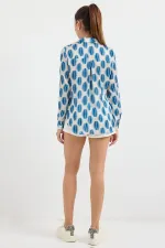 3964 Lightly Draped Satin Shirt - Dark Blue