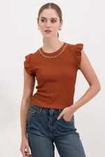 0430 Knitted Blouse - Tan