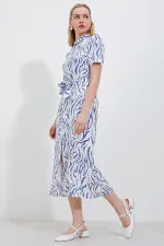 2213 Short-Sleeve Viscose Dress - Blue