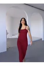 Kadın Bordo Ayarlanabilir Askılı Midi Boy Elbise HZL25S-FRY122921