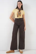 Women's Wide Leg High Waist Palazzo Jeans 6656 - Brown