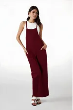 Kadın Bordo Ayarlanabilir Askılı Cepli Bol Paça Bahçıvan Tulum Hzl22s-bd170191