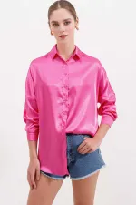 Chemise ample fuchsia fluide satinée pour femme HZL23S-BD139851
