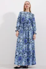 Robe hijab tricotée 1525 - Bleu marine foncé