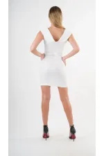 Kadın Beyaz V Yaka Yırtmaç Detaylı Kolsuz Elbise HZL24S-YY272