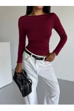 Kadın Bordo Uzun Kollu Sany Bluz HZL25S-FRY123351