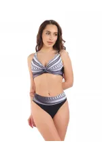 Kadın Siyah Beyaz Desenli Yüksel Bel Astarlı Bikini Takımı HZL25S-LC22315-5