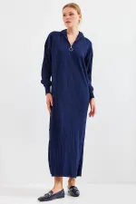 Robe longue en maille 15839 - Bleu marine foncé