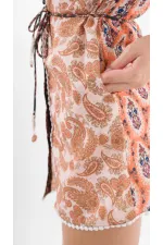 Kadın Kahverengi Sarı İp Kemerli Küpürlü Gömlek Görünümlü Elbise HZL24S-YY237