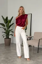 Kadın Bordo Tek Omuz Asimetrik Kesim Saten Bluz HZL26W-FRY121171