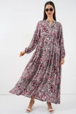 Robe longue hijab à motifs pour femme 2585 - Gris foncé