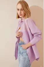 Kadın Açık Lila Oversize Uzun Basic Gömlek  HZL22W-BD139001