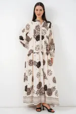 Robe longue hijab à motifs pour femme 2585 - Beige clair