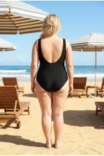 Kadın Siyah Beyaz Etnik Desenli Astarlı Büyük Beden Mayo HZL25S-LC25115