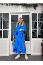 Women's Blue Plus Size Fish Pattern One Size Viscose Fabric Shirt Dress HZL26S-VL12551 Women's Blue Plus Size Fish Pattern One Size Viscose Fabric Shirt Dress HZL26S-VL12551