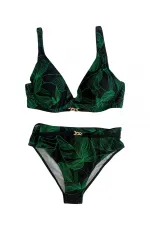 Kadın Siyah Yeşil Aksesuar Detaylı Astarlı Bikini Takımı HZL25S-LC25147