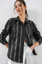 Women's Black Striped Foil Pattern Shirt 20253