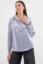 3964 Lightly Draped Satin Shirt - Lilac