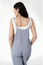 Women's Gray Adjustable Straps Pocket Wide Leg Gardener Overalls HZL22S-BD170191
