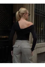 Kadın Siyah Tek Omuz Asimetrik Kesim Bodysuit HZL25W-ZK11521
