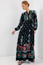 Robe hijab à motifs authentiques 2423 - Noir - Menthe