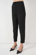Pantalon en tissu noir taille haute zippé pour femme HZL25W-BD166501