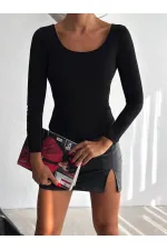 Kadın Siyah U Yaka Uzun Kollu Sandy Bluz HZL25S-FRY122471